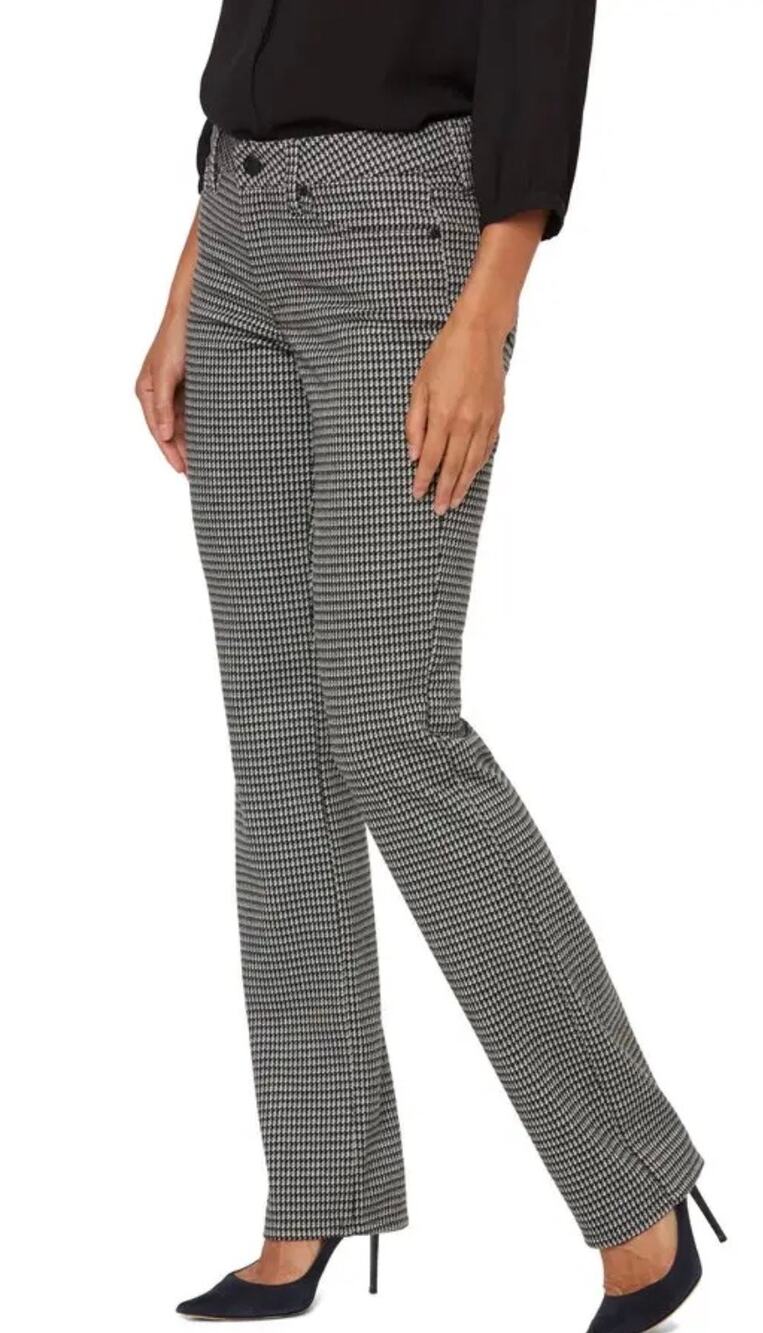NYDJ Marilyn Houndstooth Straight Leg Pants in Gray/Black. Size 4